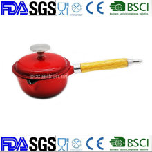 Dia 16cm Enamel Cast Iron Sauce Pot with Wooden Handle China Supplier